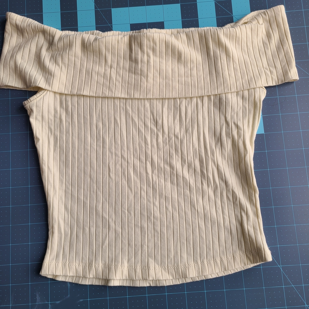 Off-Shoulder Ribbed Cream Top Beige Medium Cottage Fairy Whimsy Coquette Girl
